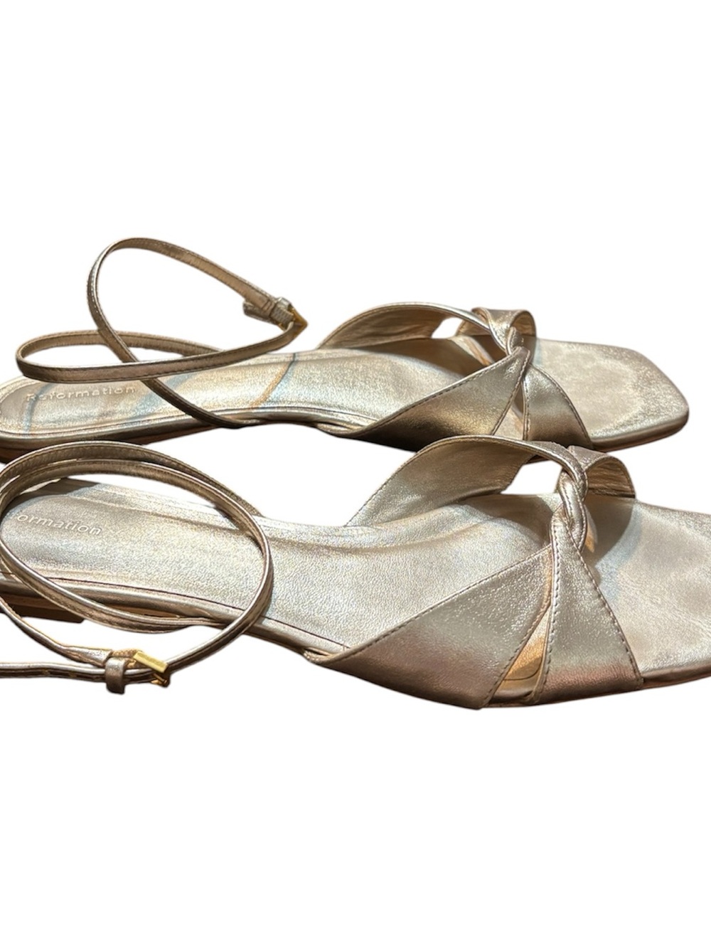 Reformation Metallic Gold Knot Front Ankle-Tie Sandals - Picture 4 of 9
